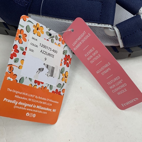 Muk Luks Azzurite Sandals Size 9 Navy blue Cushioned Non Skid Adjustable NEW NWT - Picture 8 of 15